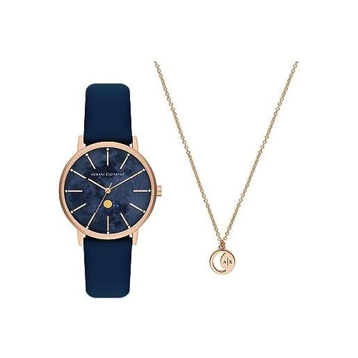 Armani Exchange orologio da donna, movimento a tre lancette, orologio in acciaio inossidabile con cassa da 36 mm e cinturino in pelle o acciaio, oro rosa (rose gold)