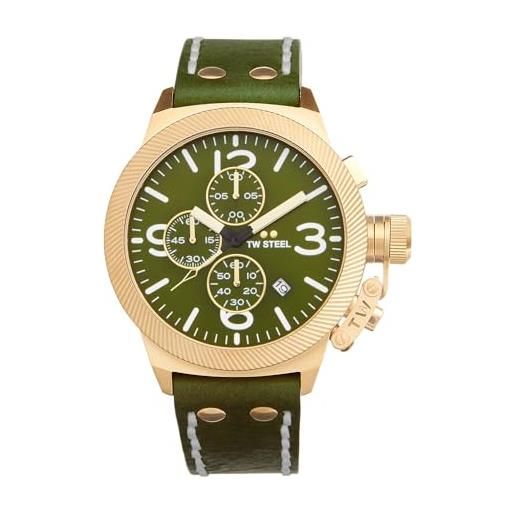 TW Steel canteen mens 45mm quartz chronograph watch with green leather strap