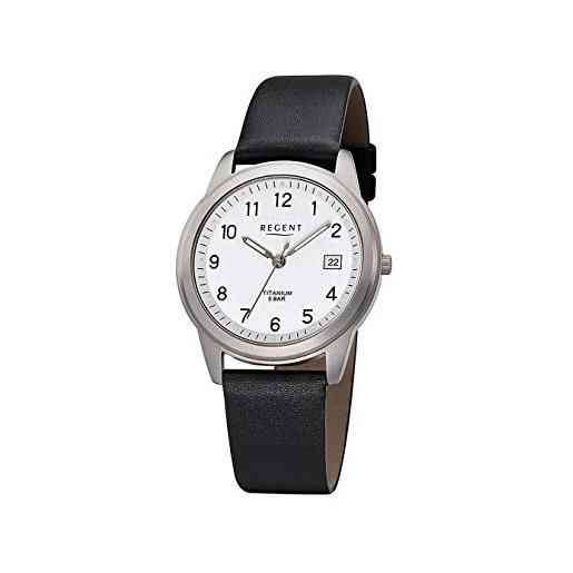 Regent orologio da uomo f-683 in pelle al quarzo orologio da polso orologio titanio nero urf683, cinghia