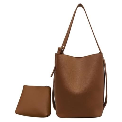 Fiorky borsa tote alla moda for donna borsa a secchiello casual di capacità tracolla regolabile borsa semplice in tinta unita con pochette abbinata