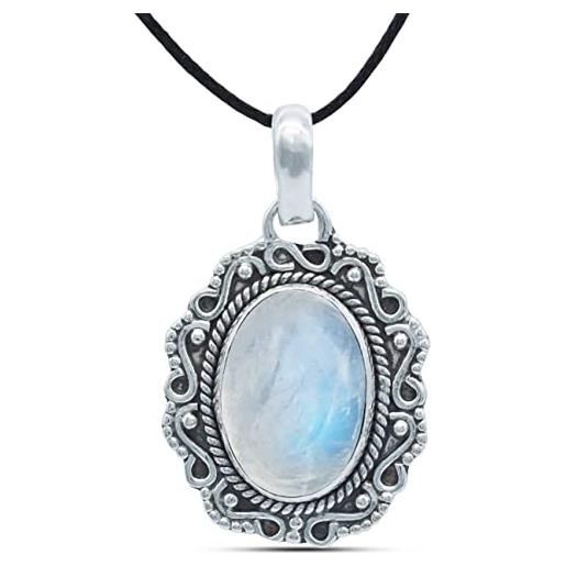 mantraroma collana argento 925 con pietre preziose pietra di luna pietra bianco catena in argento sterling da donna in vero argento (mah-106-04)