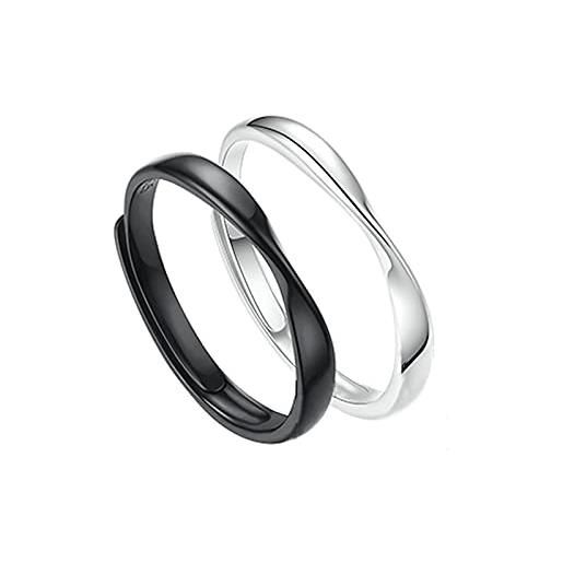 ANAZOZ anello argento 925 donna regolabile fedina, simple love argento nero fedine fidanzamento coppia regolabili