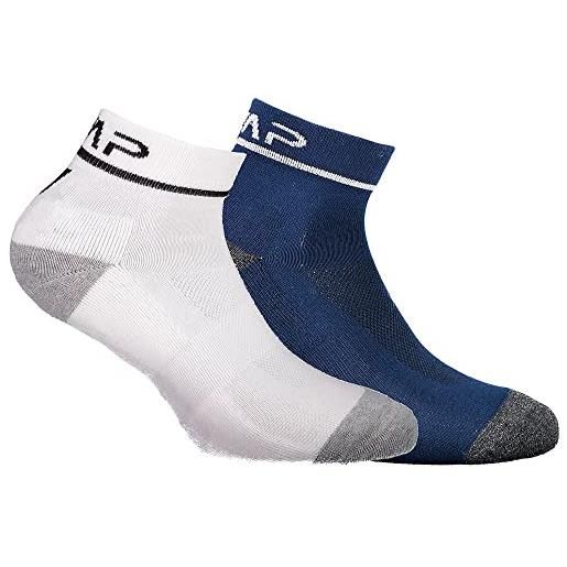 CMP, confezione doppia di calzini da corsa per bambini in cotone, bianco-b. Blue, 25/27