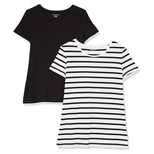 Amazon Essentials t-shirt girocollo a maniche corte con vestibilità classica donna, pacco da 2, carbone puntinato/grigio chiaro puntinato, m