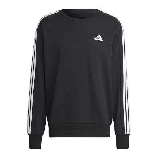 adidas essentials french terry 3-stripes sweatshirt felpa, nero, l uomo