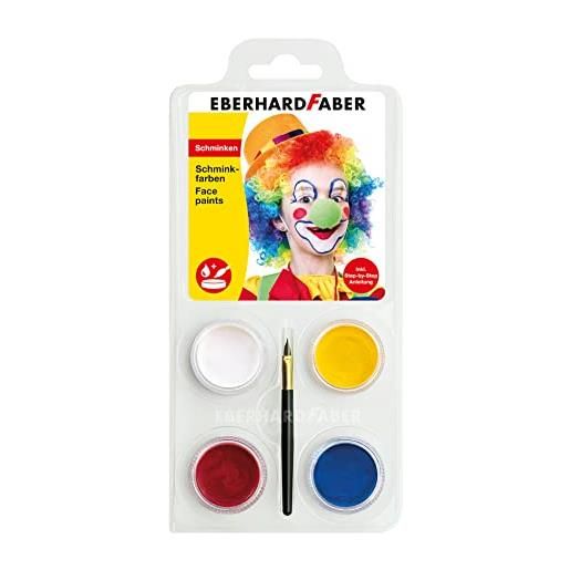 Eberhard Faber 579024 - set di colori per il trucco da clown con 4 colori, pennello e istruzioni, solubile in acqua e ad asciugatura rapida, set di bambini e adulti per dipingere i volti
