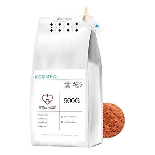KOSMÉAL argilla rosso in polvere ventilata francese 500g - 100% puro e naturale - imballaggio ecologico carta kraft bianca