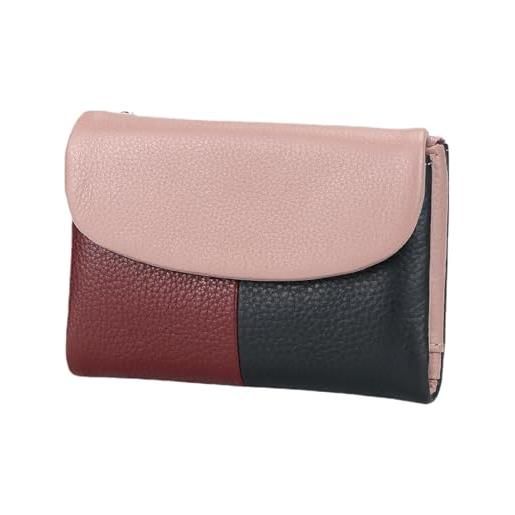 Royal Bagger portafogli corti da donna, portafoglio porta carte a più slot, portamonete semplice a tre ante in pelle vintage (rosa)