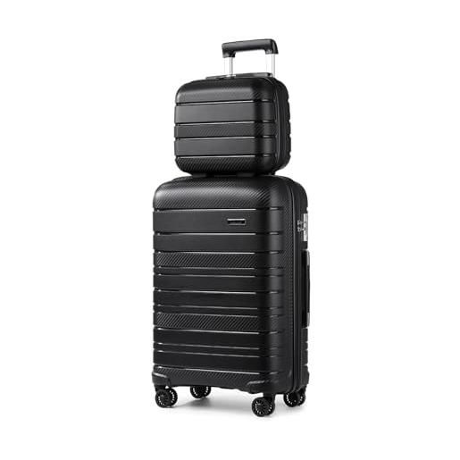 KONO set di 2 valigie da viaggio trolley bagaglio a mano 55cm & beauty case rigida valigia in polipropilene con 4 ruote rotanti e lucchetto tsa, nero