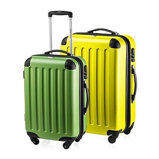 Hauptstadtkoffer - spree - set di 2 valigie trolley rigido con estensione, abs, tsa, 4 ruote, 55/65 cm, verde mela-giallo