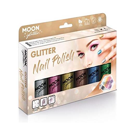 Moon Glitter smalto olografico glitter by Moon Glitter - 14ml - set regalo contenente 6 smalti per unghie - argento, rosa, oro, oro rosa, blu e verde
