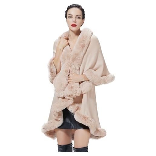 BEAUTELICATE mantello poncho scialle donna pelliccia sintetica stola maglia cardigan invernale matrimonio (rosa, taglia unica)