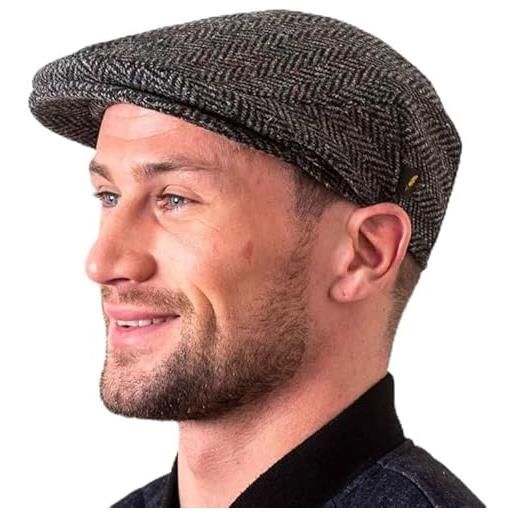 Hatman of Ireland autentico tweed berretto piatto 100% lana irlandese fatto a mano irlanda uomini casquette navy verde carbone, carbone, m