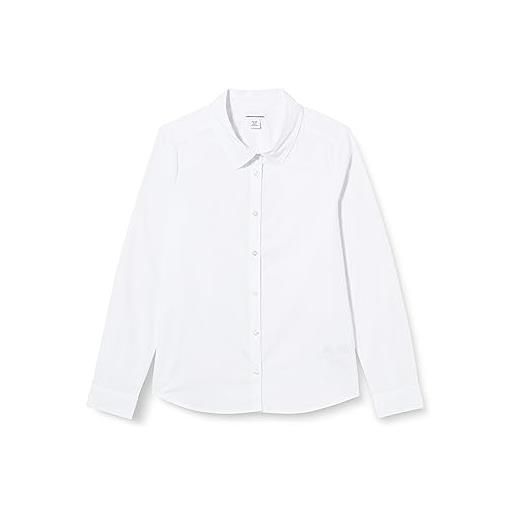 Amazon Essentials camicie da uniforme a maniche lunghe in popeline elasticizzato con chiusura con bottoni bambine e ragazze, bianco, 9 anni slim