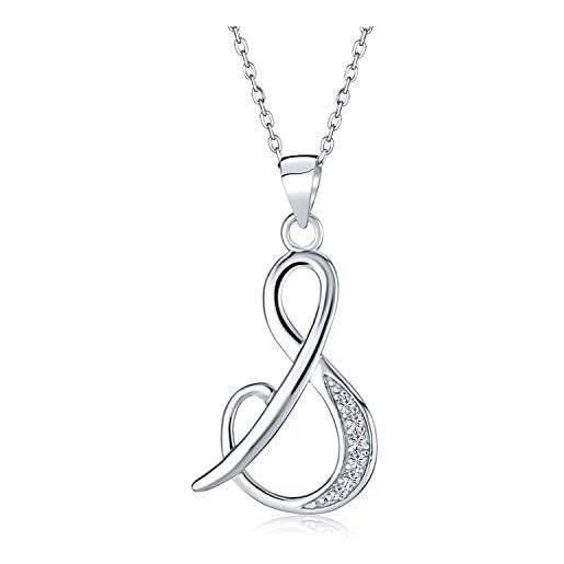 Bling Jewelry abc cubic zirconia pave cz cursive script letter alphabet initial s collana con ciondolo per le donne in argento sterling