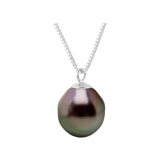 PEARLS & COLORS NATURAL FINE PEARLS pearls & colors - collana vera perla coltivata di tahiti a forma di pera 8-9 mm - qualita a + - argento 925 - gioiello da donna