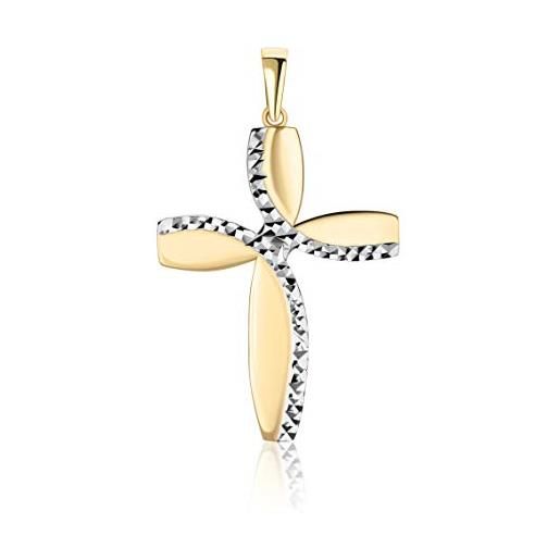 PRINS JEWELS ciondolo a forma di croce in oro giallo 585 14 carati con taglio a diamante, unisex