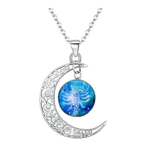 Clearine collana argento 925 oroscopo zodiaco 12 costellazione astrologia galassia & mezzaluna luna perle di vetro pendente collana scorpione
