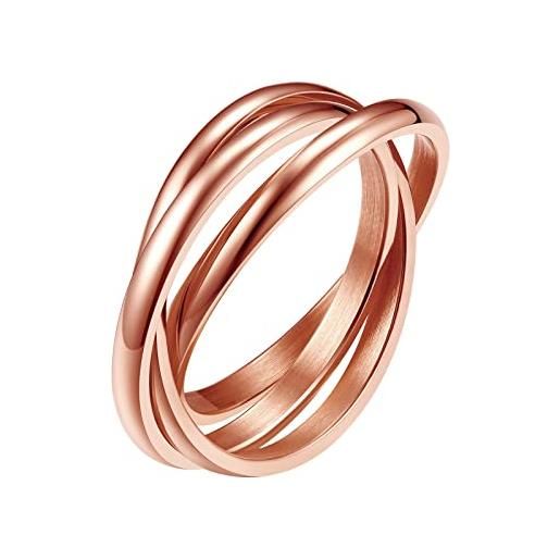 FindChic anello acciaio inossidabile donna a tre anelli intrecciati per donna anello donna acciaio inossidabile fedina donna oro rosa confezione regalo