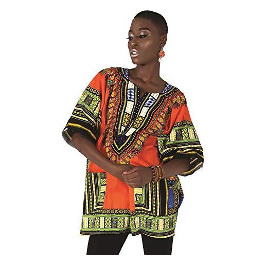 Culture Royals camicia/top/camicetta con stampa africana, unisex, colore arancione da media a 3xl, per feste tribali e tutte le occasioni arancione s