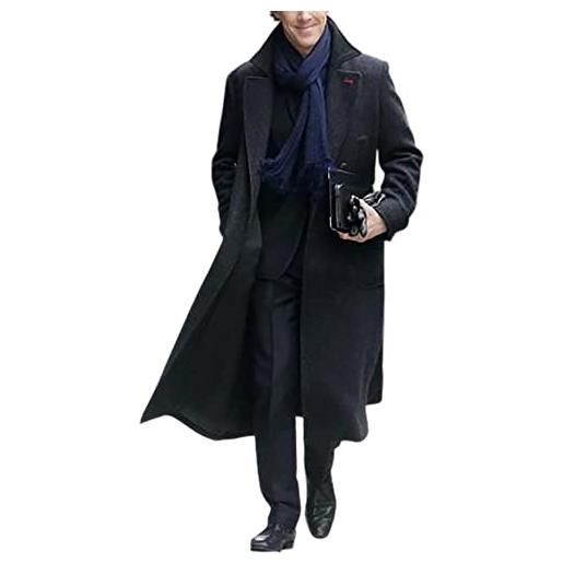 Aksah fashion s sherlock holmes benedict cumberbatch - costume da trench in lana nera e cotone, da uomo, lana. , l