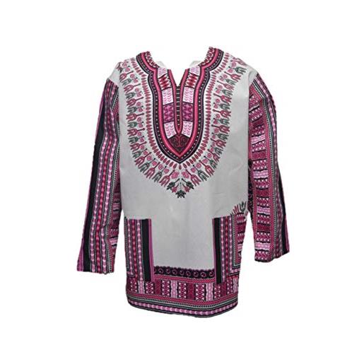 Culture Royals camicia a maniche lunghe unisex africana dashiki con stampa a maniche lunghe, bianco/rosa, taglie da m a 3xl bianco/rosa. M