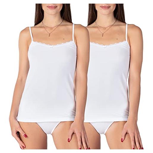 Bellivalini donna maglietta intima in cotone con pizzo blv50-221 (2er-pack: bianco, l)