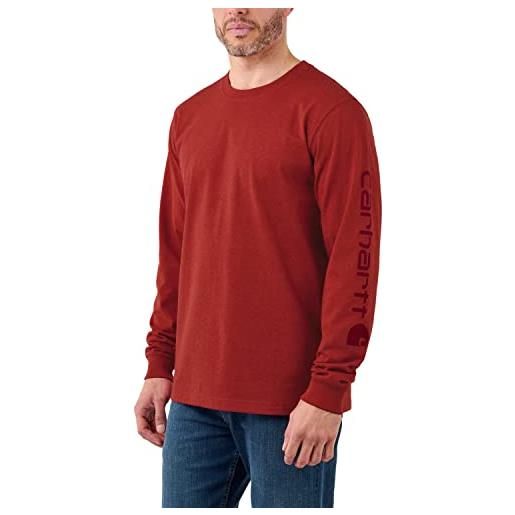 Carhartt t-shirt pesante, vestibilità comoda, manica lunga, grafica del logo sulla manica, uomo, rosso (peperoncino heather), m
