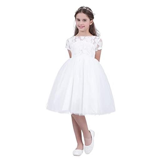 Nimiya vestiti da cerimonia comunione principessa bambina vestito elegante da sera sposa matrimonio a maniche corte abito da nuziale nozze ragazza vestito da nozze bianco 10 anni