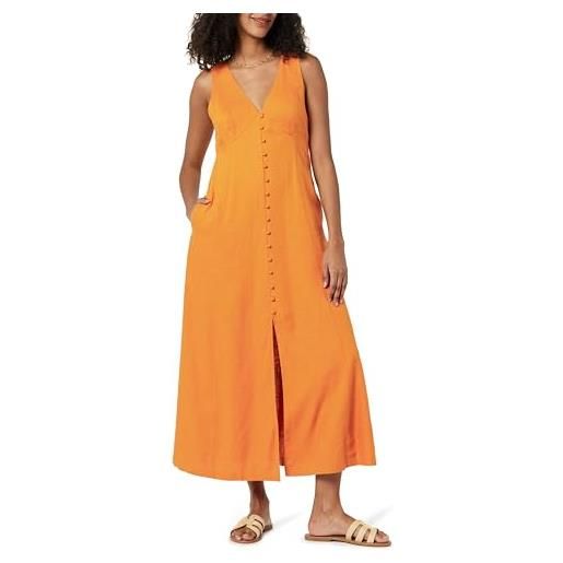 The Drop blanca, maxi abito da donna in lino, con bottoni sul davanti, scollo a v, rovere dorato, m