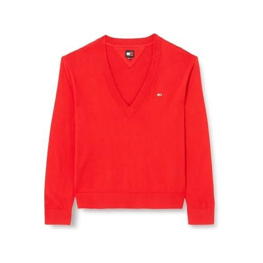 Tommy Jeans tjw essential vneck sweater ext dw0dw17251 maglioni, rosso (deep crimson), l donna