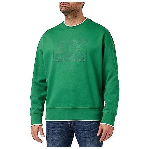 Armani Exchange long sleeves, square logo blocks, hem contrast line maglia di tuta, verdant green, m uomo
