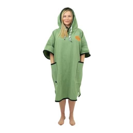 ALL-IN - poncho leggero da donna - surf, bagno e spiaggia - tessuto 100% cotone tessitura a nido d'ape - taglio dritto, maniche corte - taglia unica - smoke waffle, verde, taglia unica