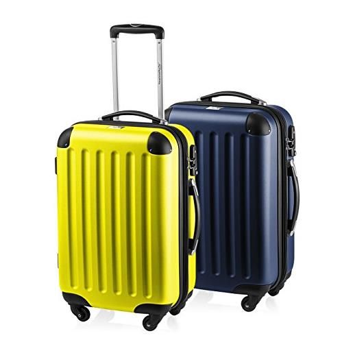 Hauptstadtkoffer - spree - set di 2 valigie trolley rigido con estensione, abs, tsa, 4 ruote, 55cm, giallo-blu scuro
