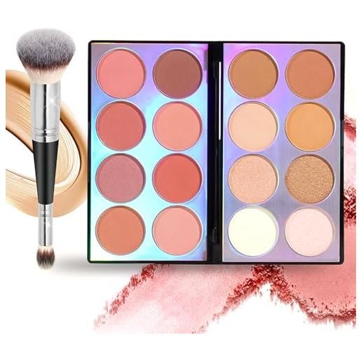 Joyeee 16 colori blush illuminante contorno makeup palette con pennello, palette per fard e bronzer in polvere, trucco professionale per la bellezza del viso