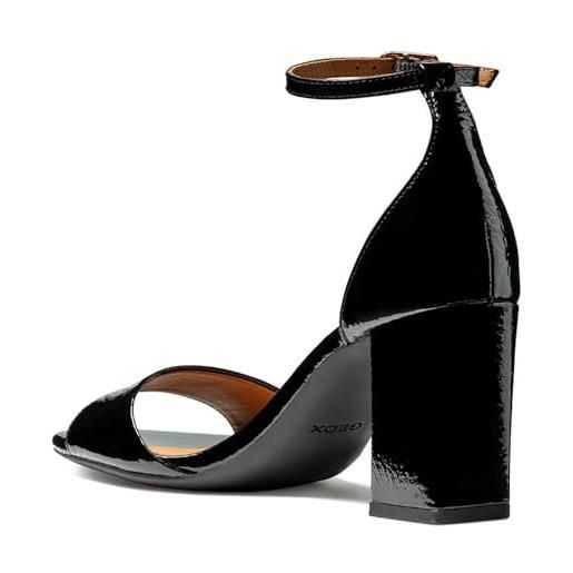 Geox d new eraklia 80, sandalo con tacco donna, nero, 38.5 eu