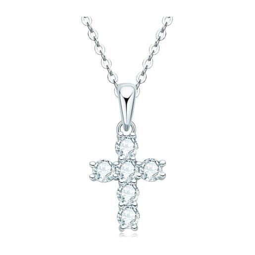 AINUOSHI collana a croce da donna in argento 925, con ciondolo a forma di moissanite e diamanti