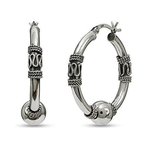 Lecalla adulto gioielli in argento sterling leggero bali orecchini a cerchio con estremità a per donne