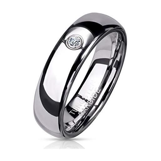 Paula & Fritz® anello da donna in carburo di tungsteno, con zirconi trasparenti, misura 49 (15,6) - 70 (22,3) in argento 6 mm di larghezza, anello da donna e tungsteno, 70 (22.3), colore: ar