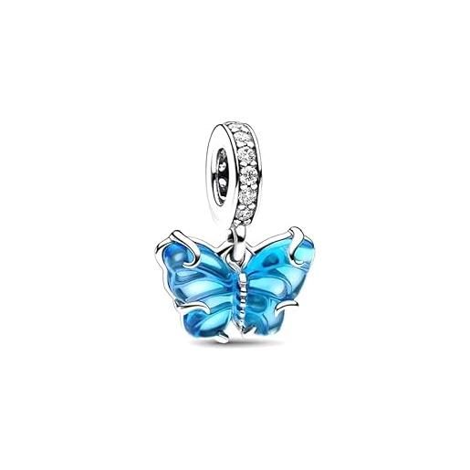 PHCLASY farfalla blu charms 925 argento compatibile con bracciali e collane europei, bead charm da donna vacanza