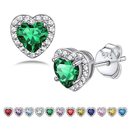 Bestyle orecchini donna argento 925 orecchini smeraldo donna orecchini verde smeraldo cuore orecchini donna, confezione regalo