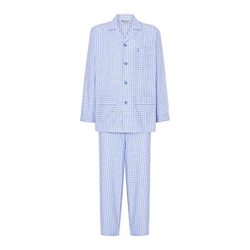 El Búho Nocturno pigiama uomo classico cotone manica lunga leggero tessuto popeline giacca con bottoni risvolto per uomo mezza stagione, (pigiama popeline blu 2707_37), (l)
