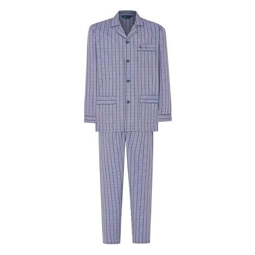El Búho Nocturno pigiama uomo classico cotone manica lunga leggero tessuto popeline giacca con bottoni risvolto per uomo mezza stagione, (pigiama popeline blu 2986_33), (l)
