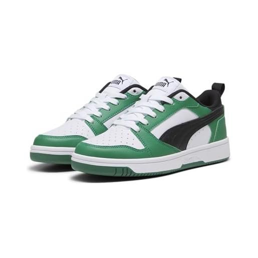 Puma rebound v6 lo jr, sneaker unisex - adulto, puma white puma black archive green, 38.5 eu