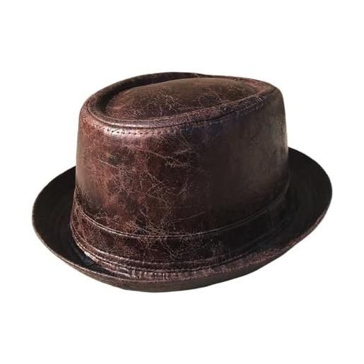 MahwEr cappello fedora in pelle da uomo cappello piatto pork pie for gentiluomo papà porkpie jazz hat (color: light coffee axy, size: l)