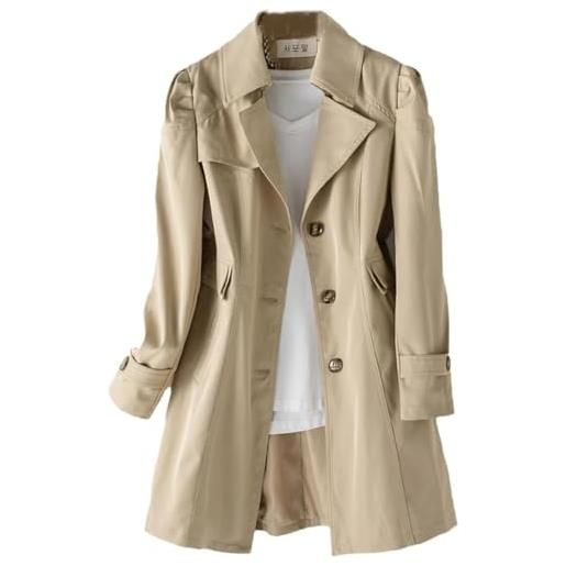 Vagbalena trench da donna lungo moda cappotto monopetto elegante cappotto antivento con risvolto manica lunga cappotto medio lungo autunnale cappotto da lavoro da ufficio (cachi, 4xl)