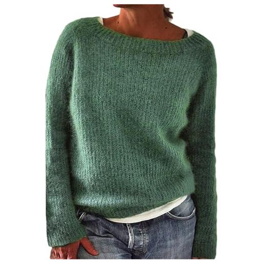 Generic maglione da donna, per autunno e inverno, leggero, basic, a maniche lunghe, elegante, per attività all'aperto, senza cappuccio, verde, xl