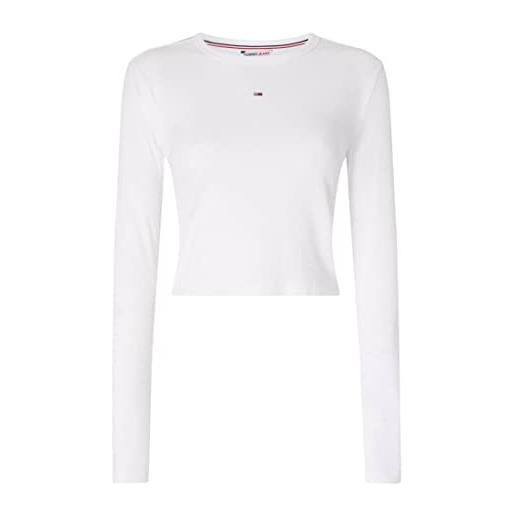Tommy Jeans maglietta maniche lunghe donna essential basic, bianco (white), m
