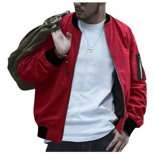 Oanviso giacca bomber uomo bomber jacket maniche lunghe giubbotto casual cappotto leggera con cerniera autunnale outdoor giacca sportiva classico bombers a rosso xs