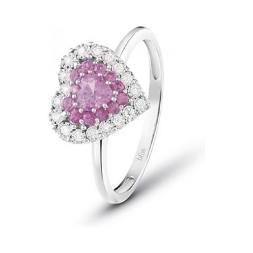 Bliss anello prestige cuore in oro bianco con diamanti e zaffiri rosa